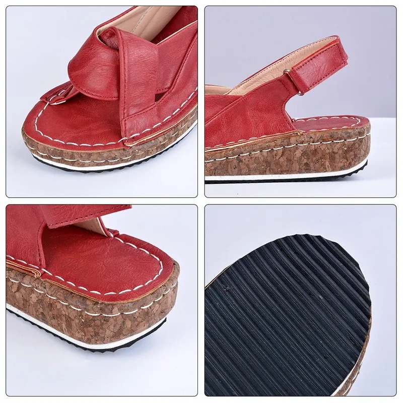 

2021 Peep Toe Shoes Woman Sandals Retro Summer Wedge Sandals Female Casual Sewing Women Shoes Comfortable Ladies Sandalias