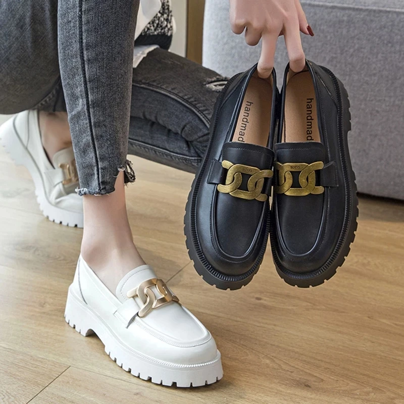 Лоферы женские без шнуровки новинка 2021 кожаные туфли в британском стиле высокого