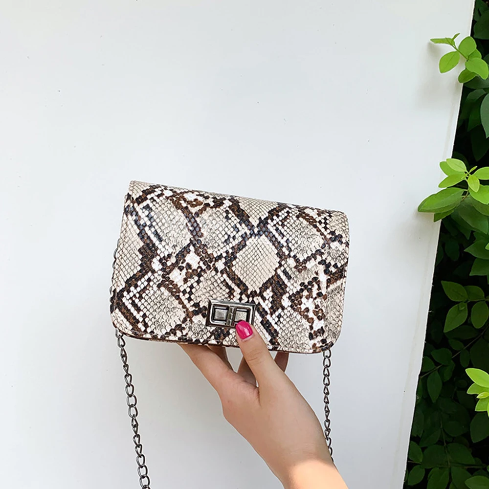 Retro snakeskin cross bag Small Snake Print Shoulder Bag Messenger Handbags For Women PU Leather Flap Serpentine Chain Bags | Багаж и