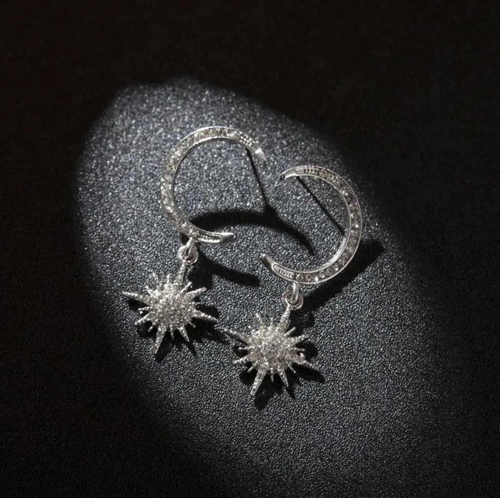 Южно корейские стильные элегантные серьги гвоздики с Луной и звездами модные