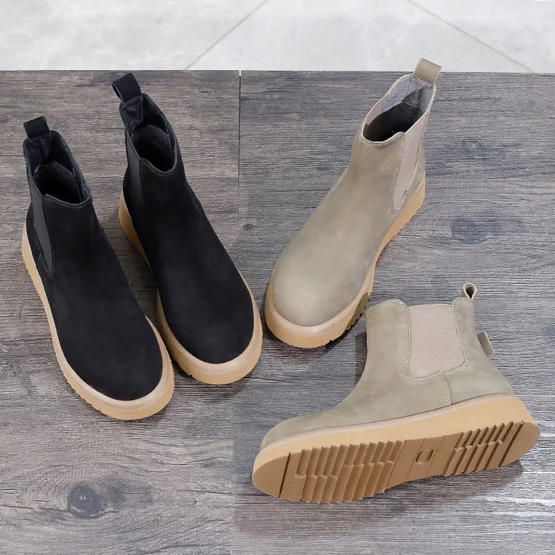 

Women's shoes autumn winter 2020 new flat heel platform top layer frosted cowhide ankle boots