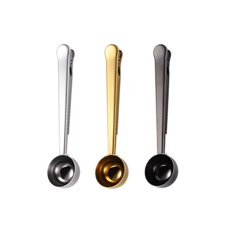 

Stainless Steel Kitchen Supplies Scoop Two-in-one Multifunction Coffee Spoon With Bag Seal Clip Coffee Measuring Spoon