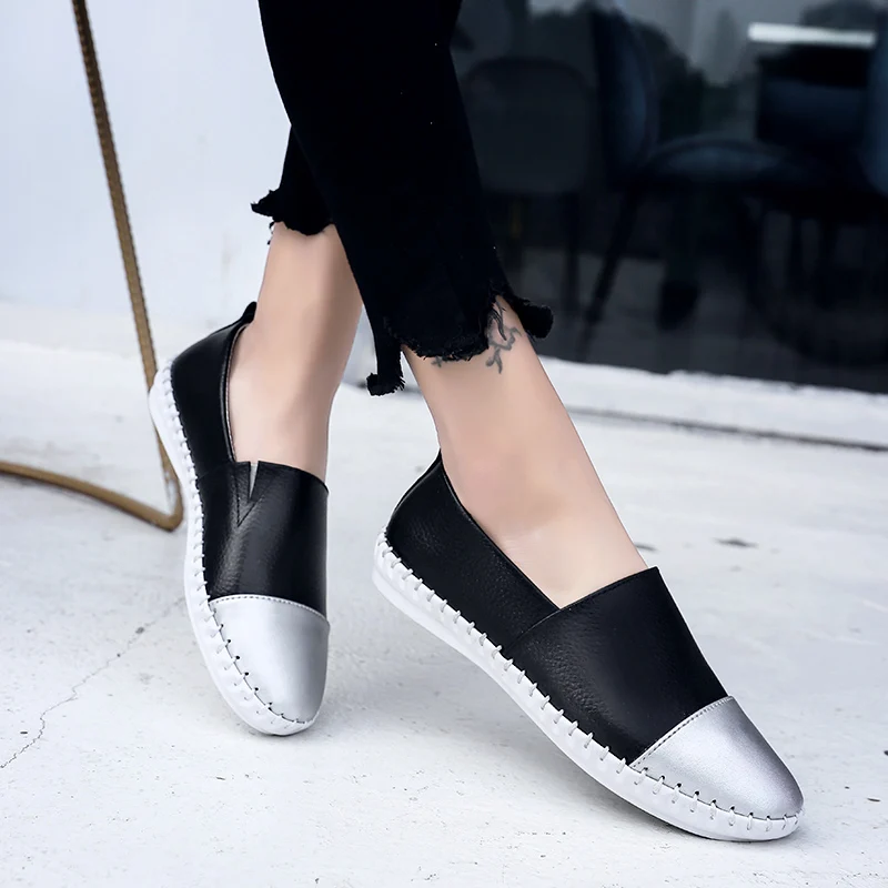 2020 ladies summer breathable low-top black and white shoes female casual flat invisible sneakers hand-stitched leather | Обувь
