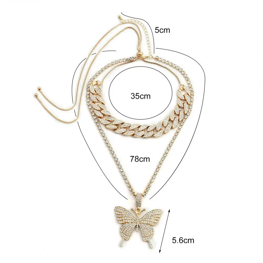 

Premium Quality Statement Big Butterflies Pendant Women Alloy Rhinestone Cuban Chain Choker Necklaces Fashion Jewelry Gifts