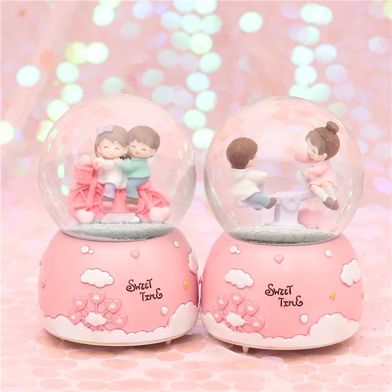 Романтическая пара хрустальных снежных шаров стеклянная музыкальная шкатулка