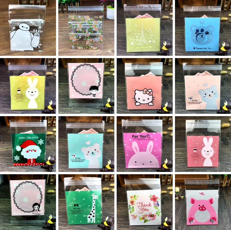 

100pcs/set 10x10cm Cute Self-adhesive Gift Food Packing bags Dots Small Biscuit Bags Cookie Packaging Candy Plastic Bags