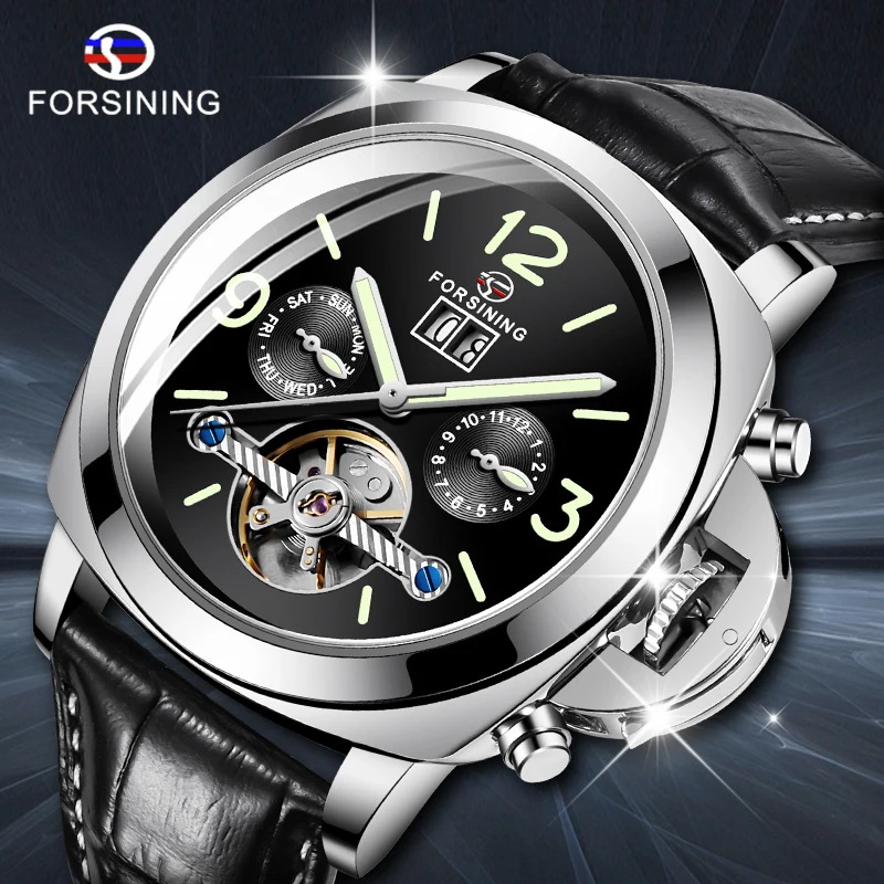 Forsining Топ Роскошные автоматические Для мужчин мужские часы механические Tourbillon
