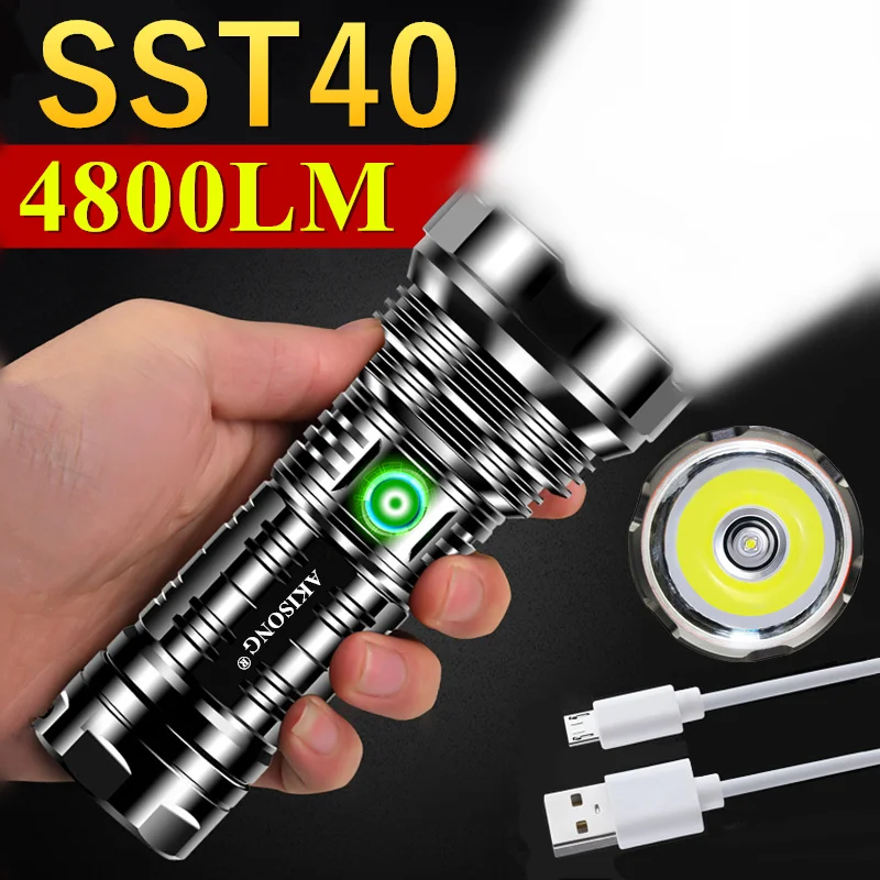 

Профессиональный охотничий светодиодный фонарик LUMINUS SST40 с USB зарядкой, мощный уличный прожектор для кемпинга 26650, тактический фонарик