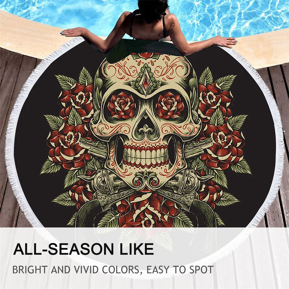Постельное белье Цветочный сахарный череп круглое пляжное банное полотенце из