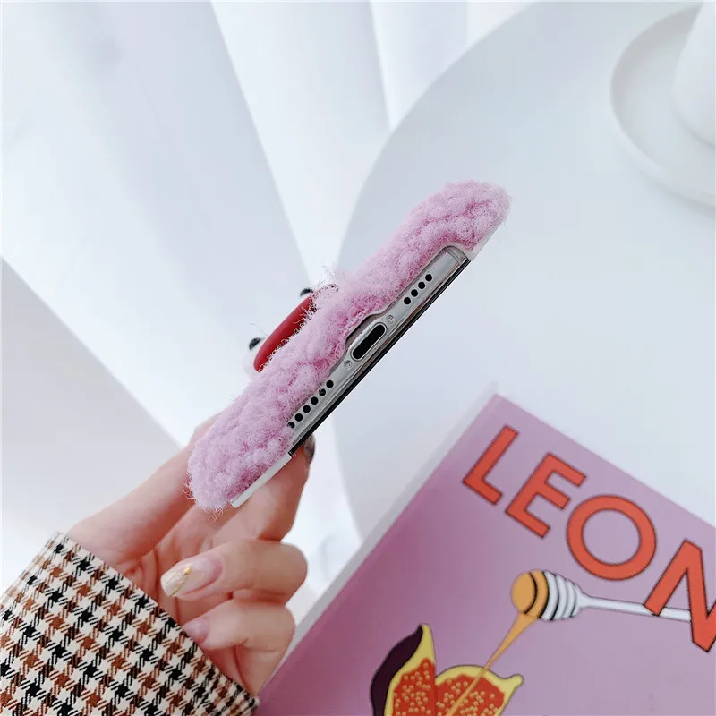 

Warm Plush Phone Case for iPhone 11 Pro Max XSMax XR X Cute cartoon Furry fluffy Fur Cover for SE 2 2020 7 8 Plus girl gift Ca