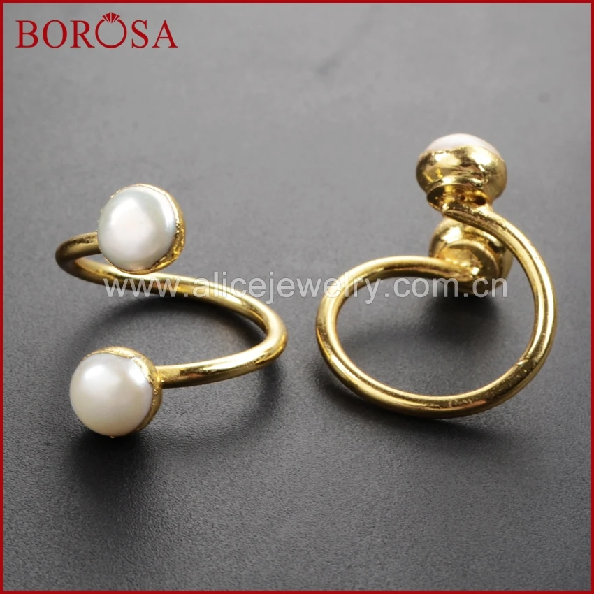 BOROSA 1 шт. жемчужное кольцо золотое покрытие модные кольца из натурального белого