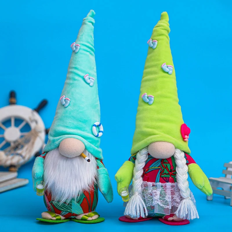 2Pcs Summer Slippers Gnome World Oceans Day Holiday Plush Faceless Doll Dwarf Home Party Festival Gift Desktop Ornaments | Дом и сад