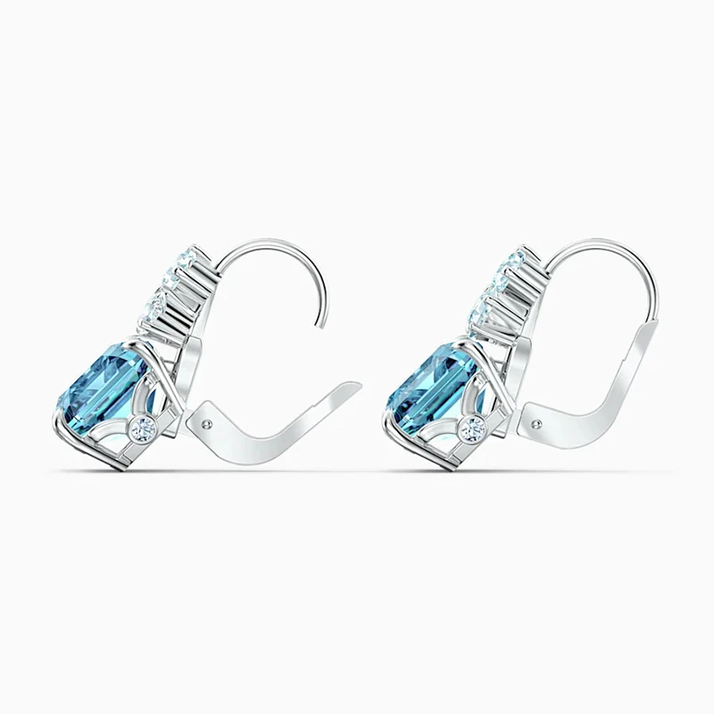 

Fashion SWA New SPARKLING PIERCED EARRINGS Clear Lines Bright Blue Square Decorative Crystal Women Romantic Jewelry Gift