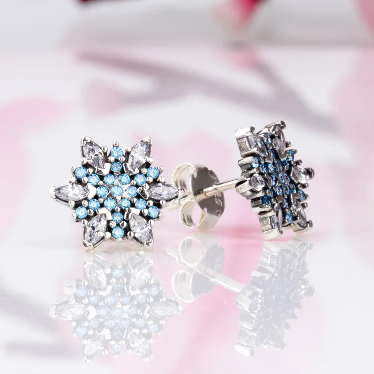 

Authentic S925 Sterling Silver Pan Earring New Blue Snowflake Fashionable Earrings For Women Wedding Gift Fashion Jewelry