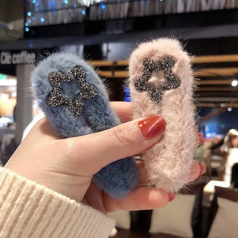 Корейская зимняя плюшевая шпилька из искусственного меха сплошного цвета