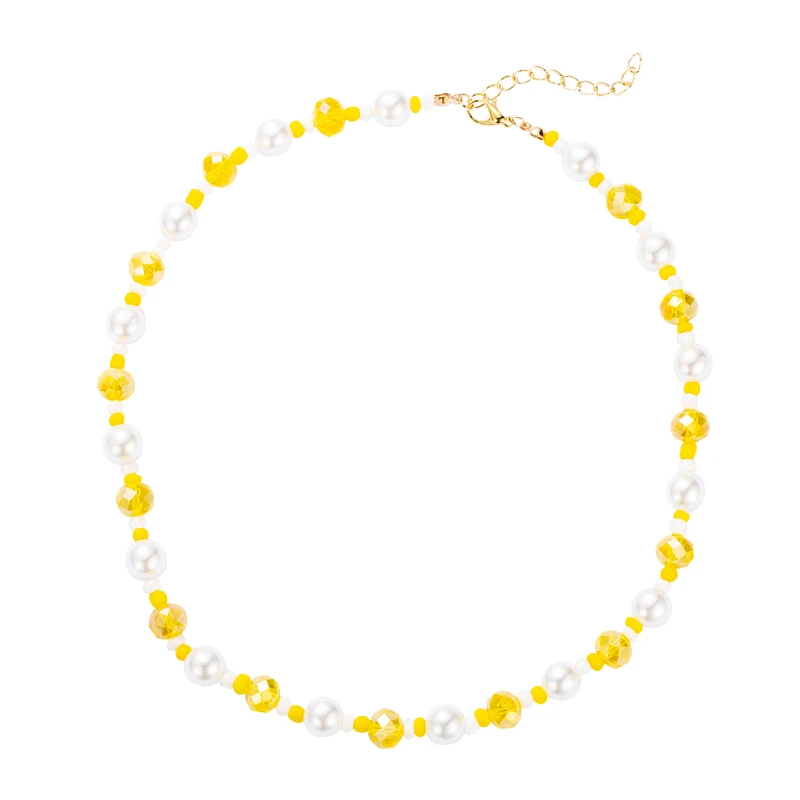 

King Shiny Bohemian Imitation Pearl Necklace Jewelry Set Vintage Color Crystal Beaded Choker Necklace Bracelet Set Girls Jewelry