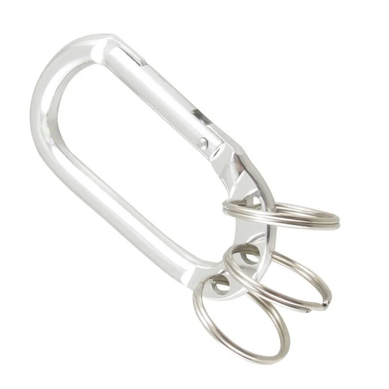 Spring Loaded D Shaped Aluminum Alloy Carabiner Hook Split Keyring Silver Tone | Спорт и развлечения