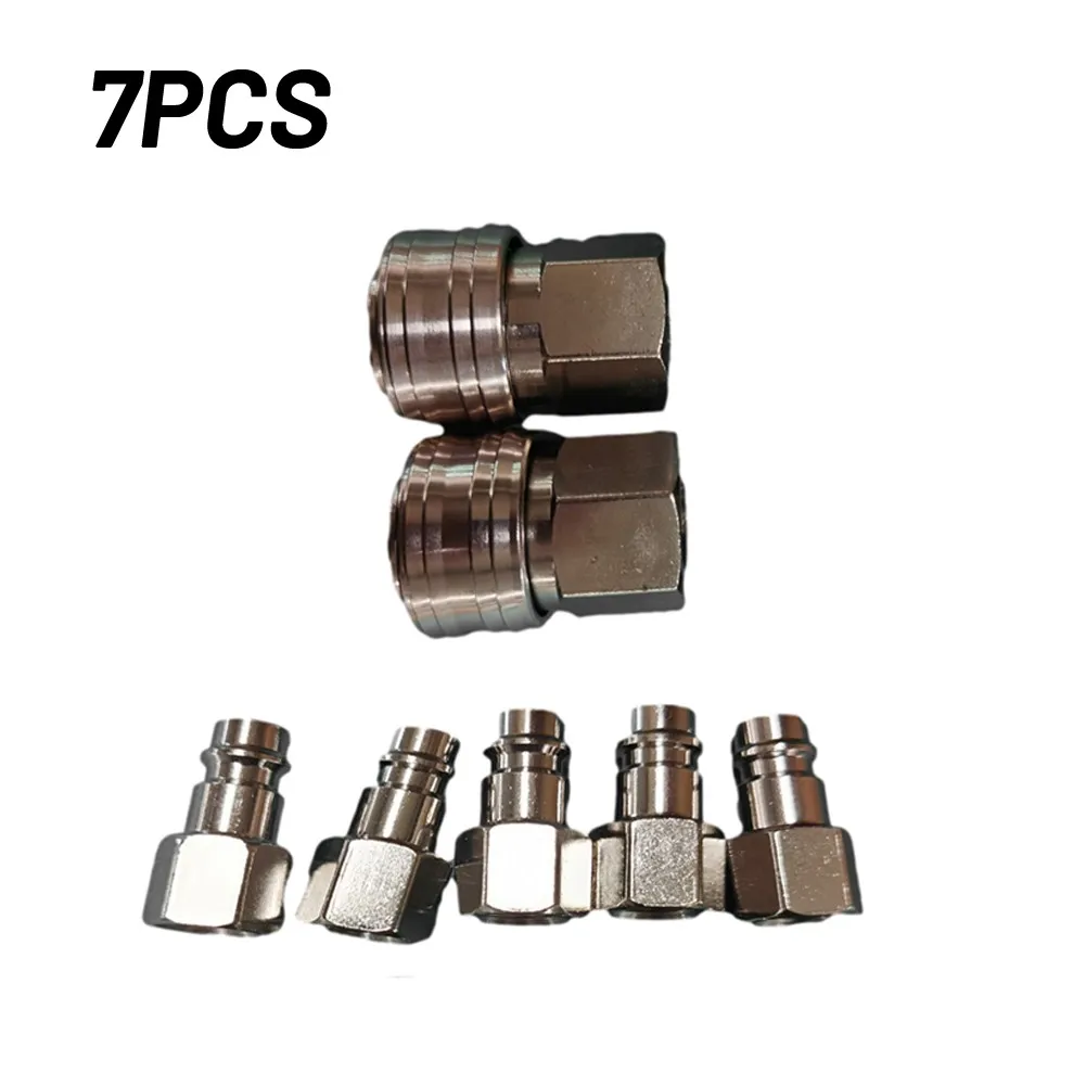 

7pcs Euro Compressor Air Line Coupler Connector Fitting 1/4 BSP Connect Release German Connector 5pcs Male + 2pcs Female Tools