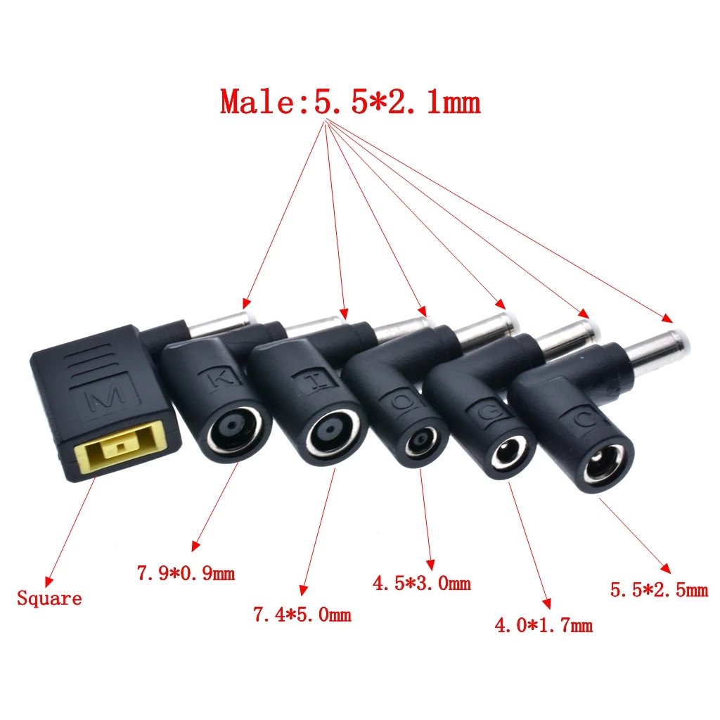 

DC universal adapter 5.5*2.1mm male socket to 5.5x2.5 4.0x1.7 7.9x0.5mm female plug Right Angle 90 degree power connector