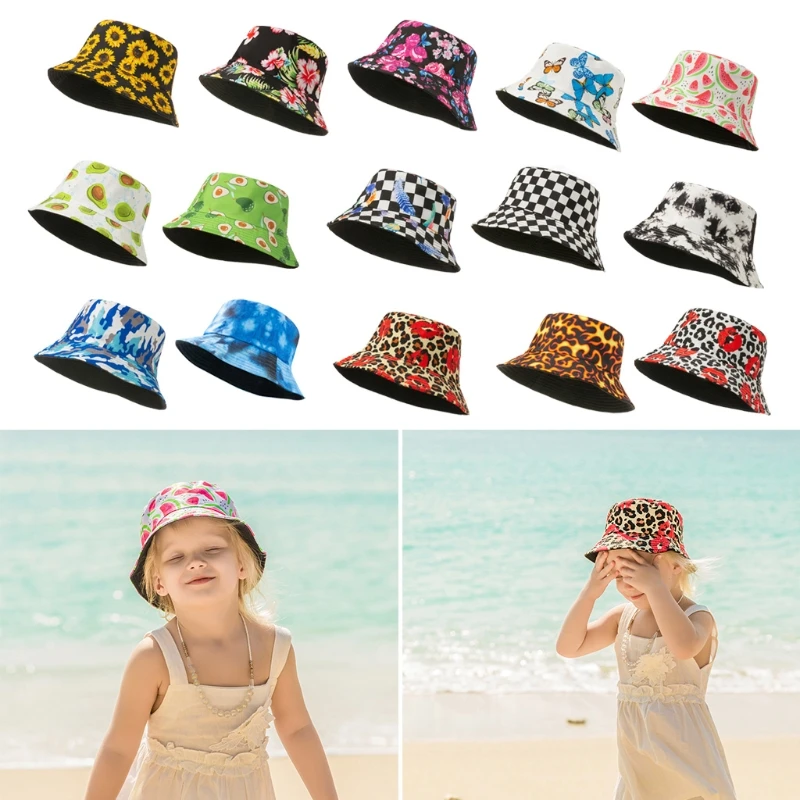 

2021 Print Fisherman Hat for Boys Girls Kids Outdoor Leisure Bucket Hat Sunscreen Baby Sun Hat Summer Beach Cap