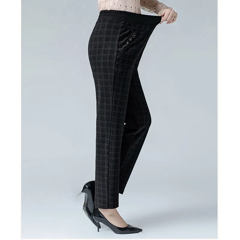 Женские зимние теплые клетчатые брюки с высокой талией уличная одежда длинные