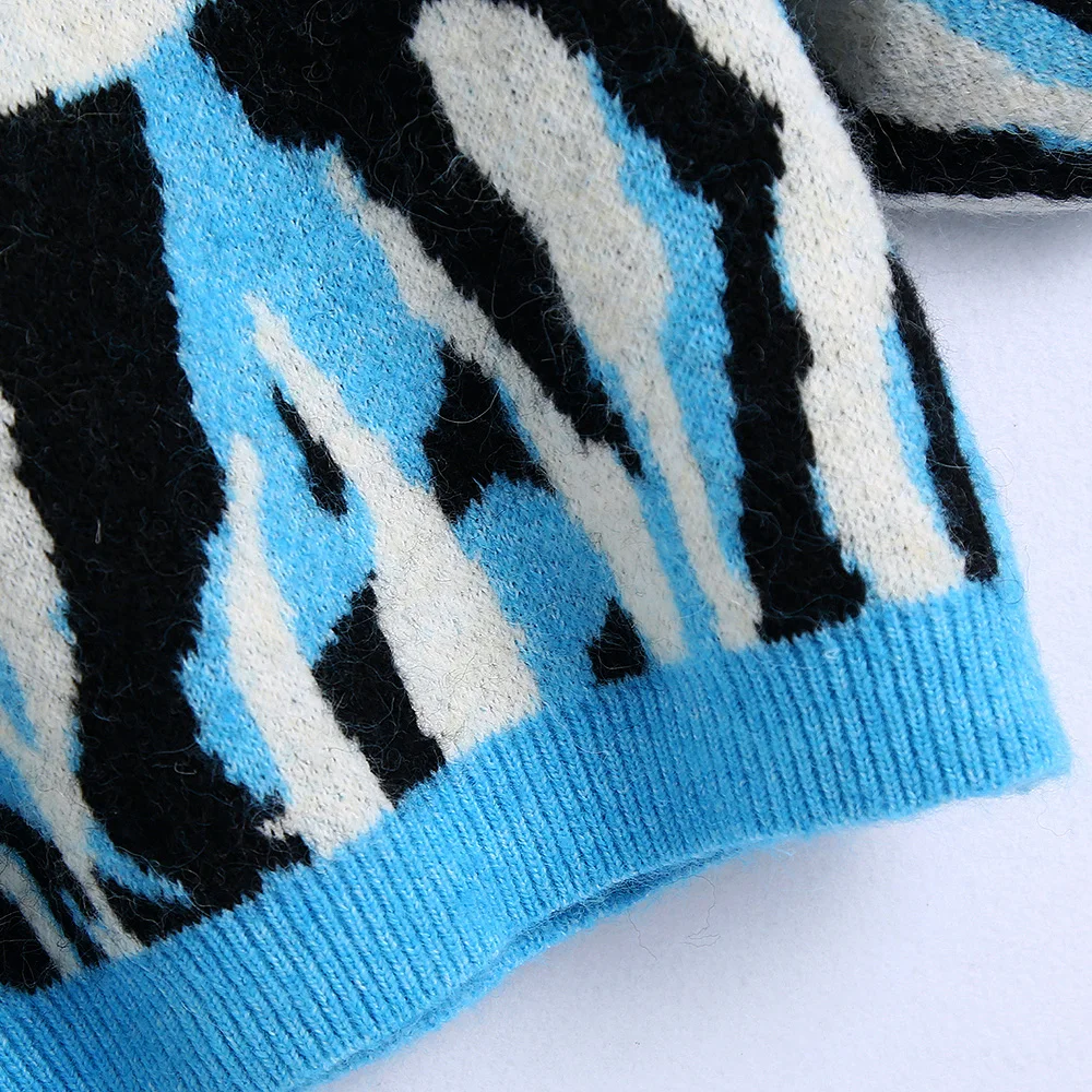 Свитера женская модная одежда 2021 зебра жаккардовый вязаный укороченный свитер