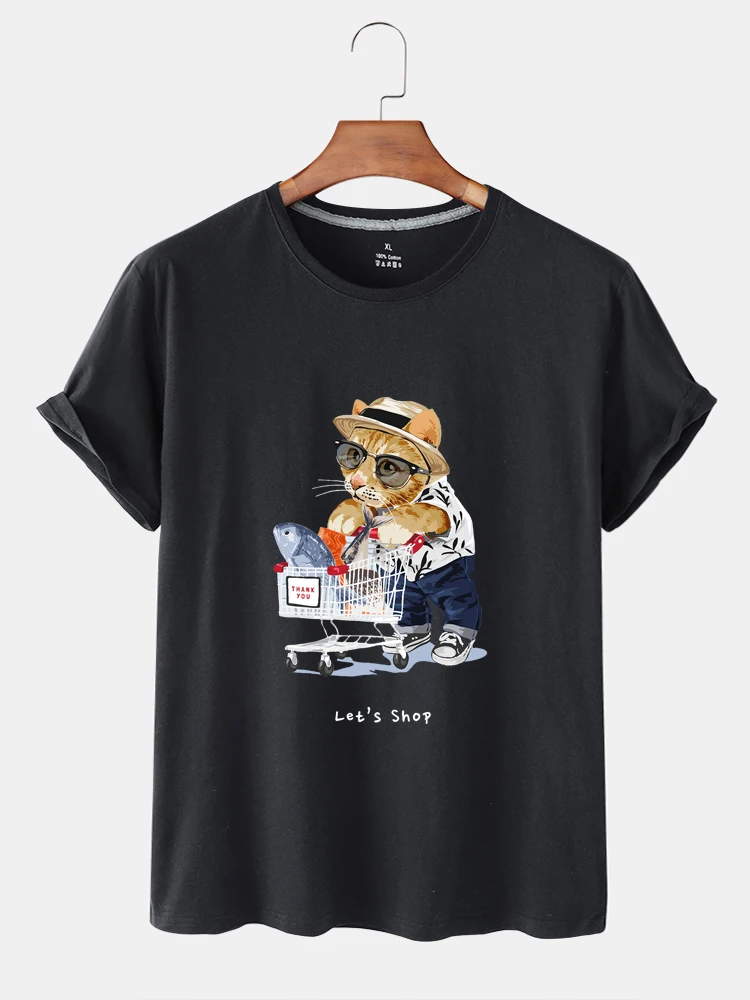 Летняя дышащая индивидуальная футболка в новом стиле с мультяшным принтом кошки