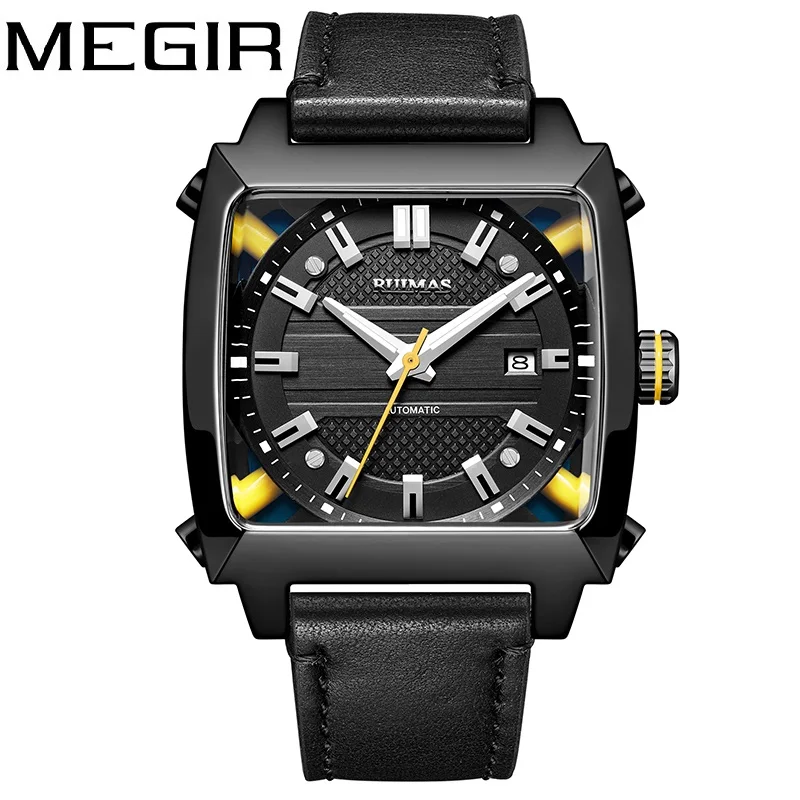 Мужские автоматические наручные часы MEGIR RUIMAS деловые Ретро-часы с прямоугольным