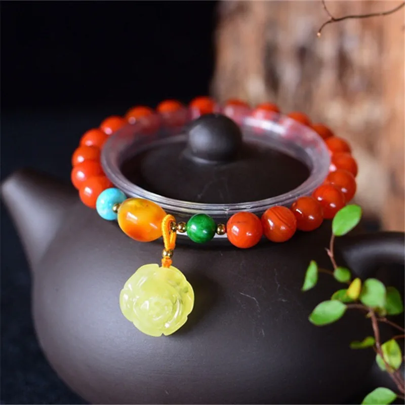 7 мм натуральный камень бусы браслет женский красный агат Янтарная Роза с