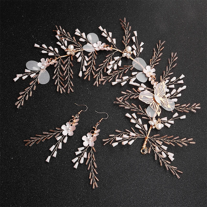 Miallo модные золотые бабочки цветы кристалл лоза для волос с серьгами Свадебные