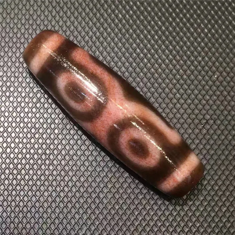 

211012-2 Cinnabar Pure Natural Agate Stone Mysterious 4 Eyes Patterns Amulet Tibetan Dzi Beads for Folk Collections