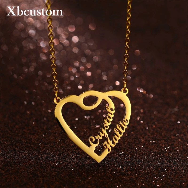 Именное ожерелье персонализированные двойные подвески в форме сердца цепочка из