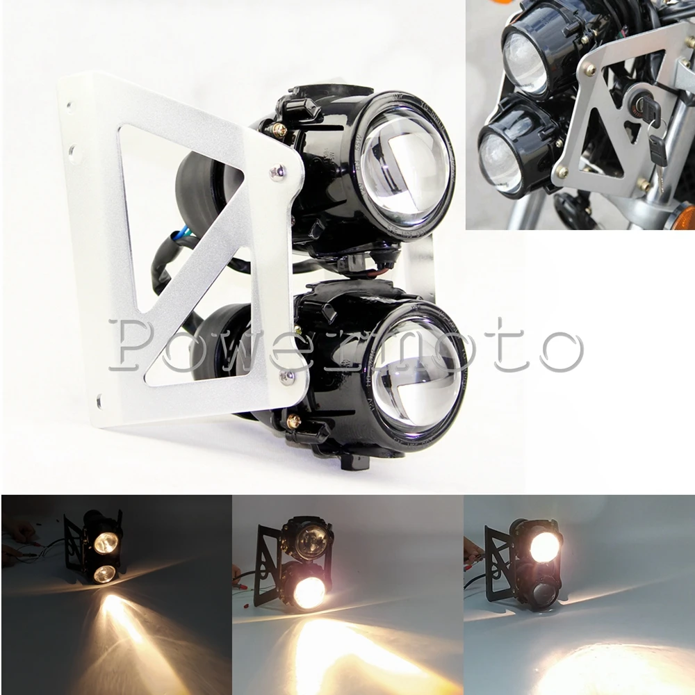 

Street Motorcycles Dual Projector Light H3 Bulb 12V 55W Twin Headlight w/ Mounting Bracket for Yamaha Honda Suzuki Kawasaki
