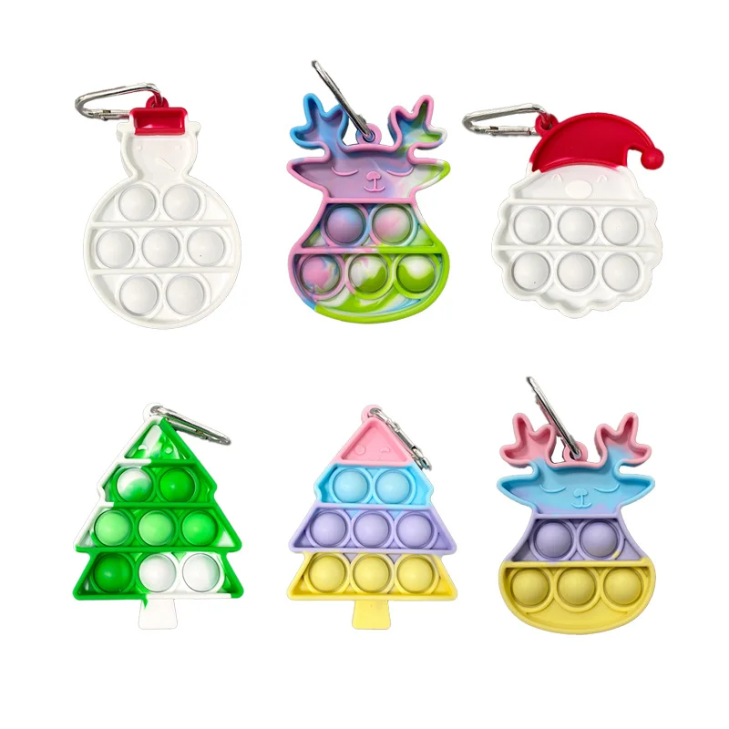 

New Pop It Fidget Toys Christmas Elk Tree Santa Claus Press Toy Jigsaw Educational Keychains Kids Learning Toys Adults Gift