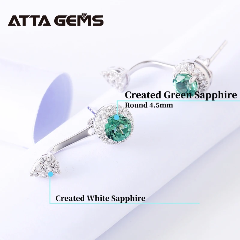 Green Sapphire Sterling Silver Stud Earring Women Fine Jewelry Created Sapphire Green Shiny Colorful Stone S925 Wedding Earring