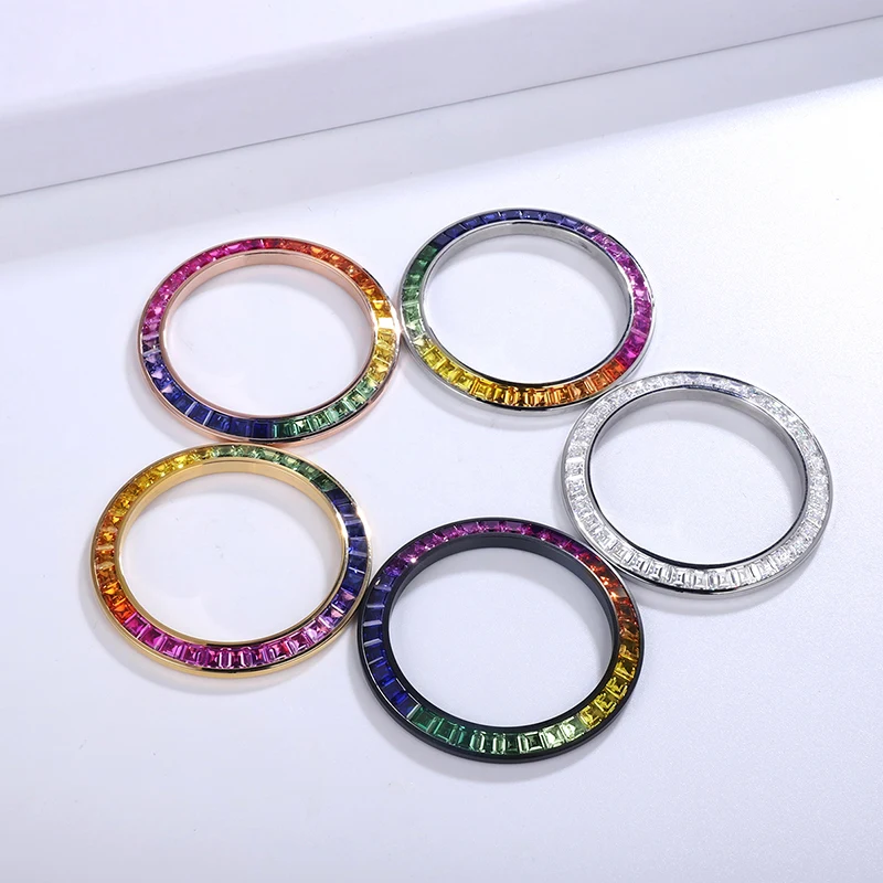 2021 Hot Colorful Watch Parts Gradient Rainbow Natural Sapphire Cubic Zirconia Moissanite 40mm Bezel