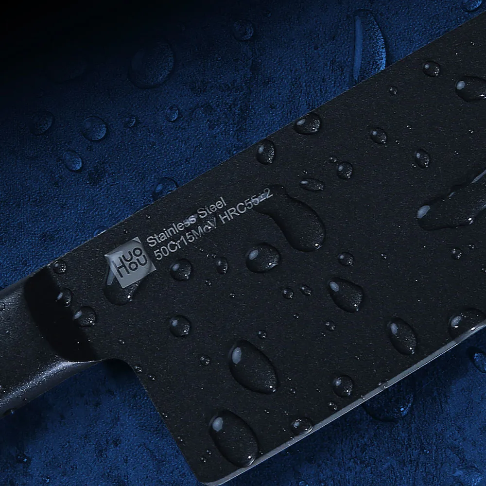 

Huohou Non-Stick Knife All-purpose Stainless Steel Kitchen Knife Slicing Chef Chopped Bone 5Pcs/set Cool Black With Knife Holder