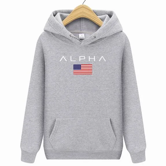 Мужская Высококачественная модная толстовка с буквенным принтом Alpha Industries Мужская/женская осенняя и зимняя новая брендовая Толстовка - Цвет: Gray