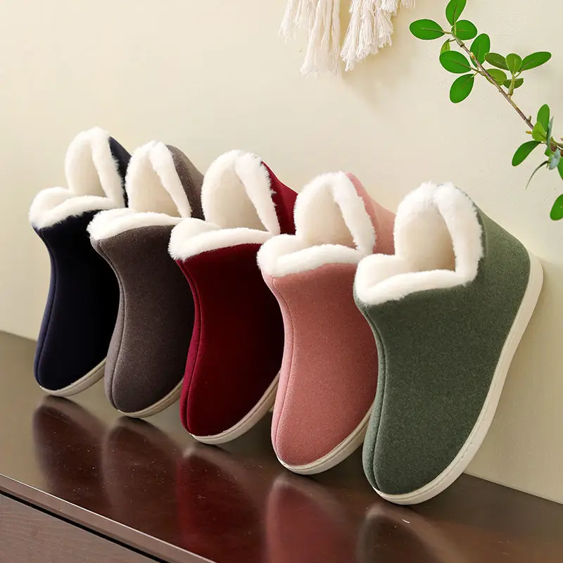 

Solid Color Couples Shoes Women Men Fur Plush Boots Unisex 30-47 Women's Casual Slip On Flat Furry Snow Boots Female Flock Shoes