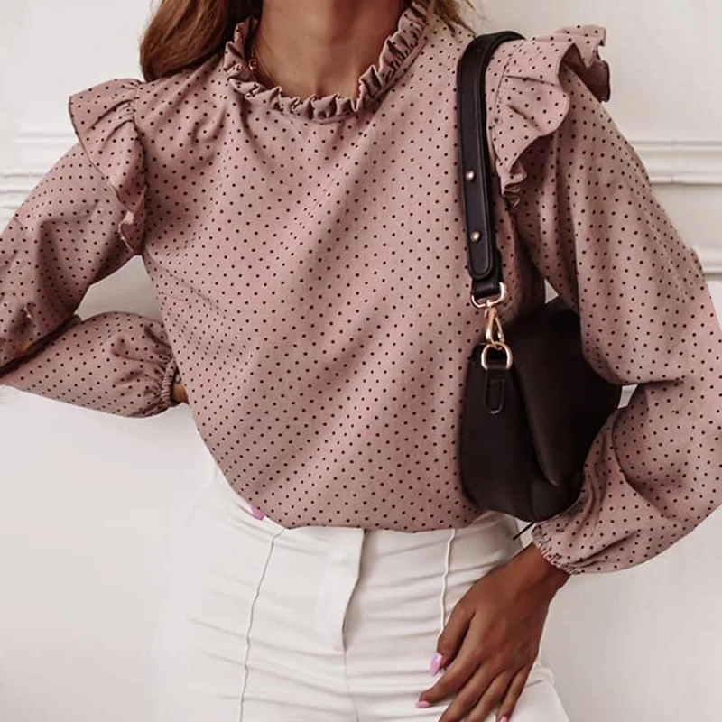 

Foridol Elegant Polka Dot Ruffles Blouse Shirt Women Long Sleeve Blouses Ladies 2020 Womens Fashion Tops and Blouses Korean
