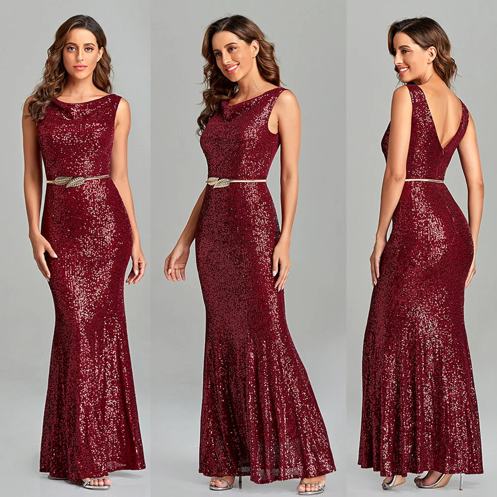 

Women New 2022 Sequined Mermaid Party Dress Sexy Sleeveles Backless Long Self-Cultivation Blingbling Fishtail Dress Vestidos