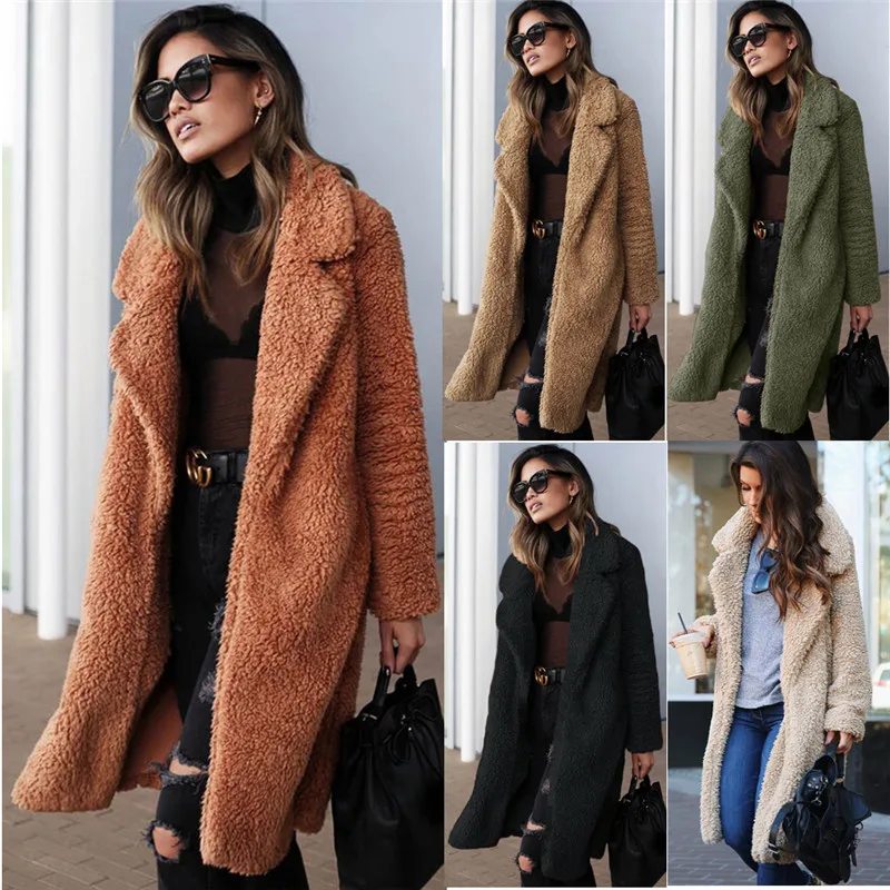 

2019 New Women Ladies Lapel Teddy Bear Coat Jacket Streetwear Thick Faux Fur Fleece Jacket Overcoat Long Parka Outwear Waistcoat
