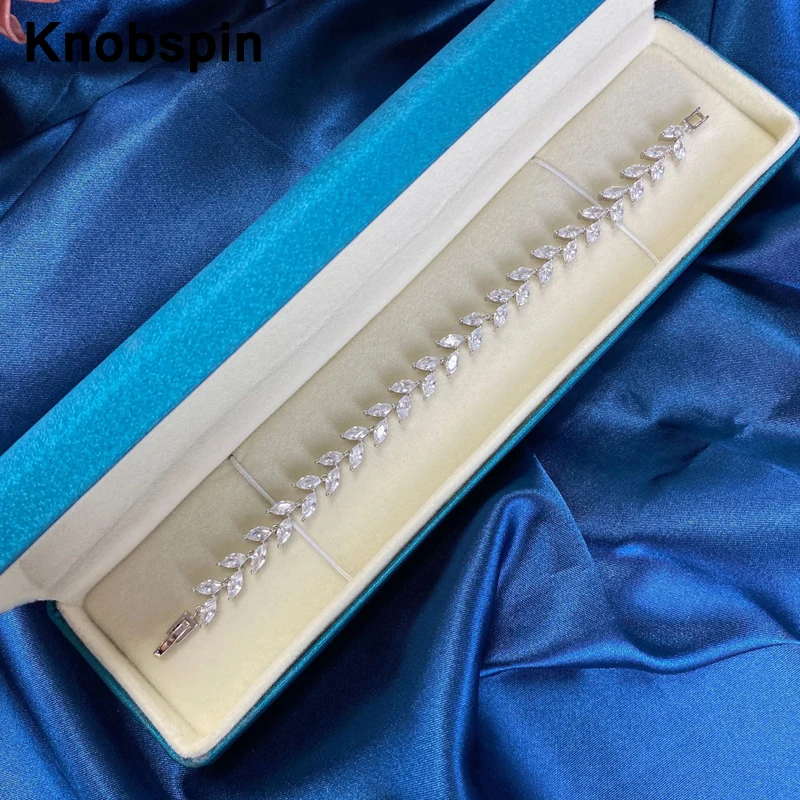 

Knobspin 100% 925 стерлингового серебра ручной работы с Цветочным Рисунком Листьев Форма 5A Циркон моиссан свадебные браслеты из нержавеющей стали ...