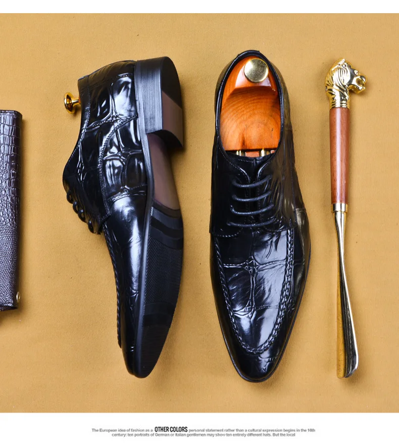 

2020 Summer Mens Formal Shoes Genuine Leather Oxford Shoes For Men Wedding Men's Brogues Office Shoes Male Crocodile Shoes