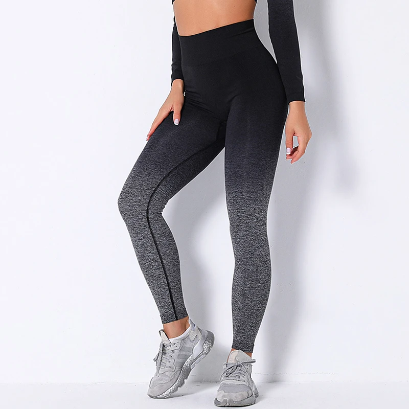 Women Sport Seamless Leggings High Elastic Gradient Slim Yoga Pants Gym Training Running Cycling Fintess Sport Leggings Femme