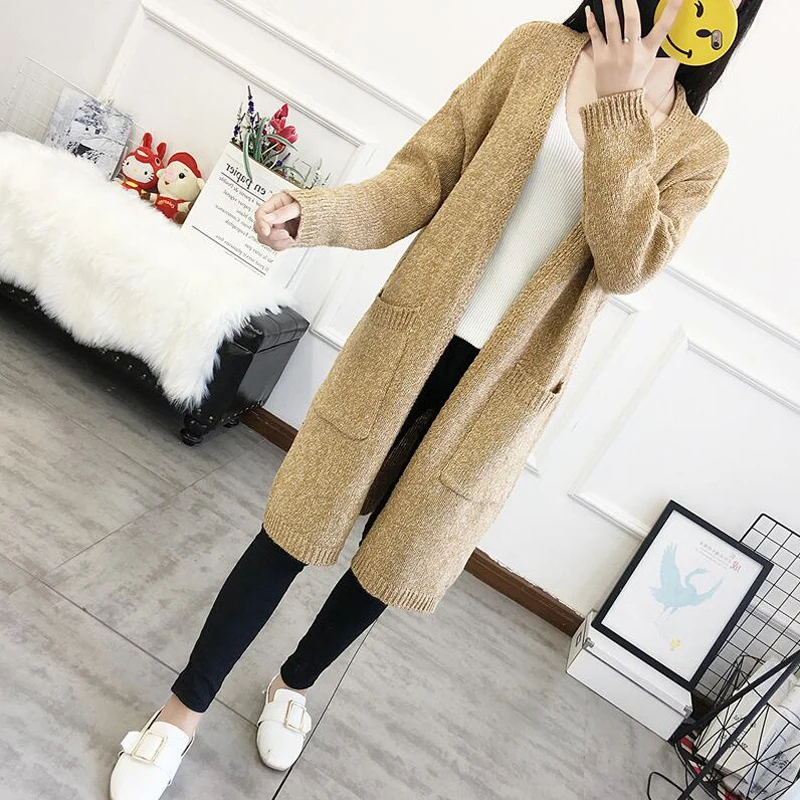 

korean style women Long Cardigans Knitted Sweaters Female long sleeve Loose Open Stitch Casual Sweater Coat For Women Knitwear