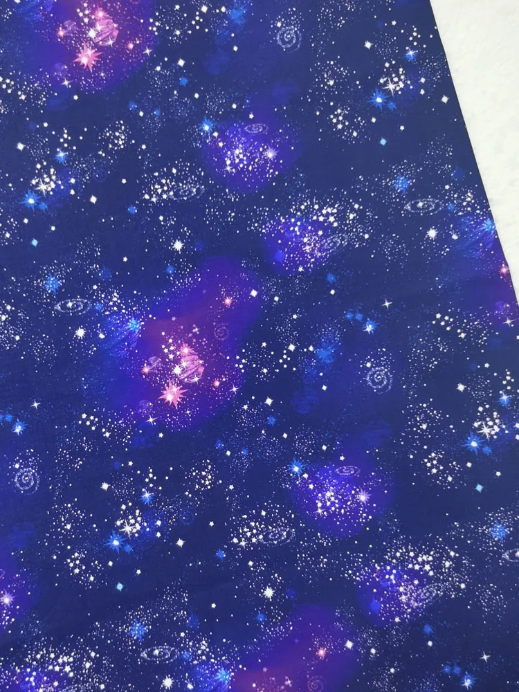 Universe Galaxy Night Sky Dark Blue Astronomy Milk Way Flare Star Cotton Fabric Sewing Cloth Dress Textile Tissue