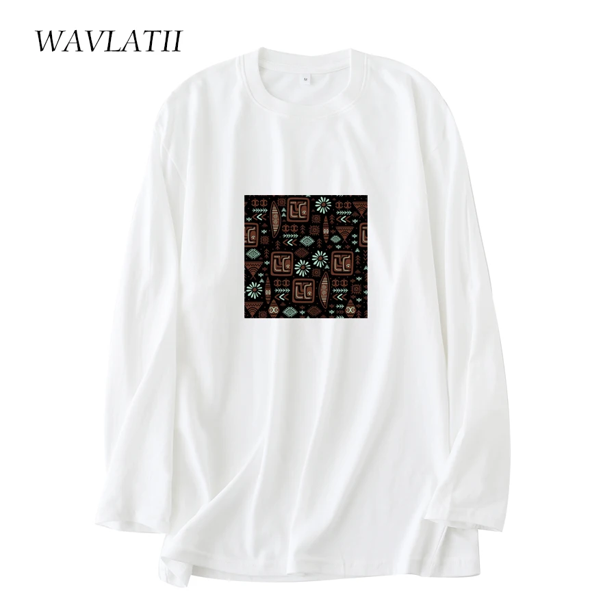 

WAVLATII 2022 новые белые хлопковые футболки с длинным рукавом для женщин повседневные футболки с круглым вырезом женские модные осенне-весенние...