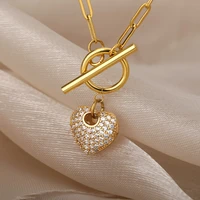 vintage zircon heart necklaces for women stainless steel heart evil eyes pendant necklace choker jewelry gift bijoux femme