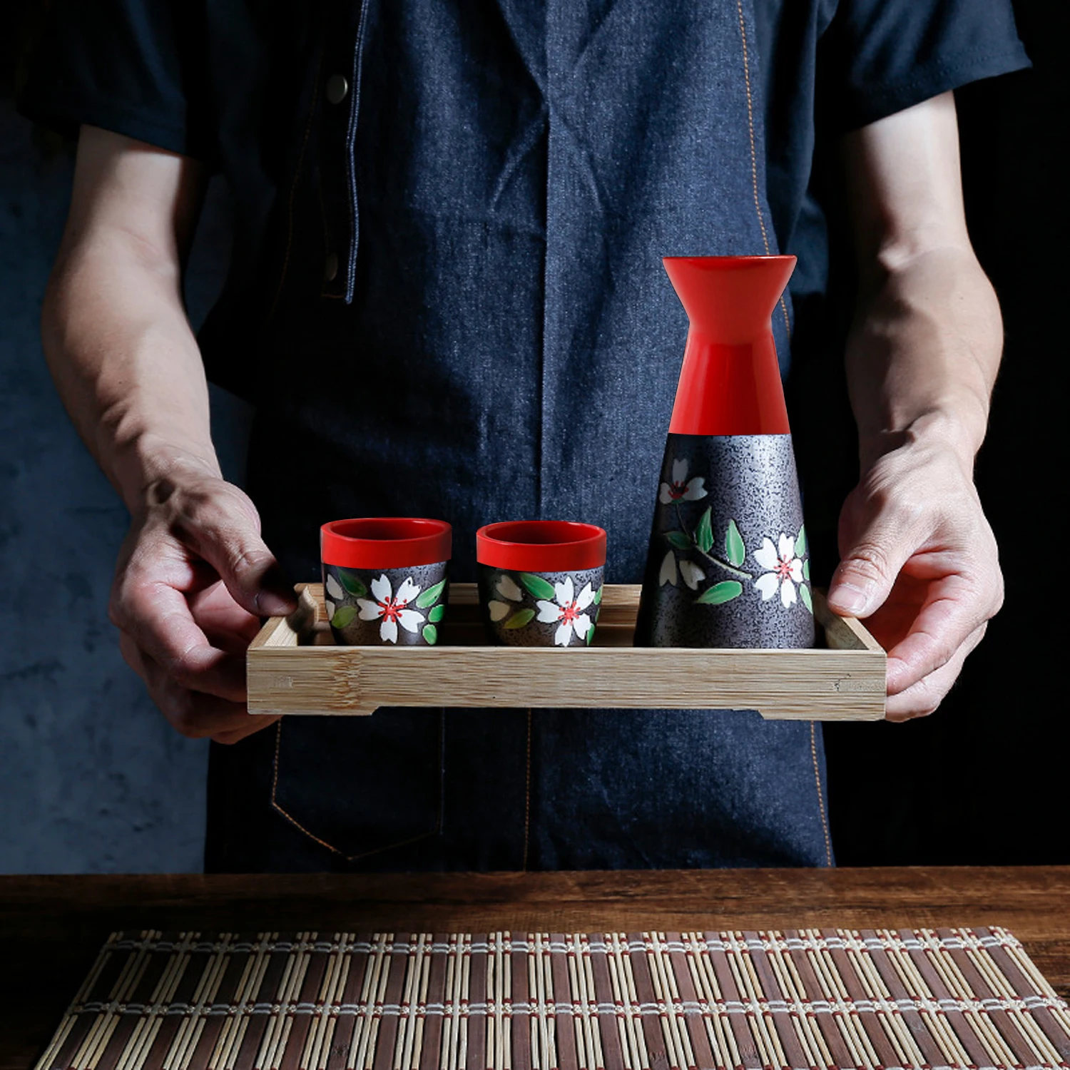 Керамический набор сакэ японского ручной росписи для вина ликера спиртового